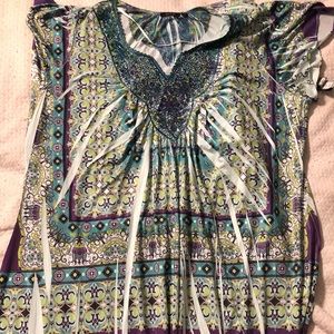 Purple and Green printed short dress